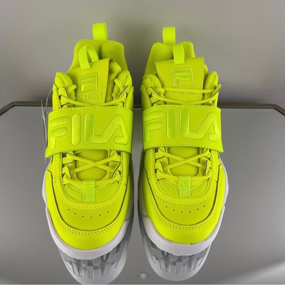 FILA Women’s Neon Safety Yellow Distruptor II Applique Chunky Sneakers - Picture 5 of 11
